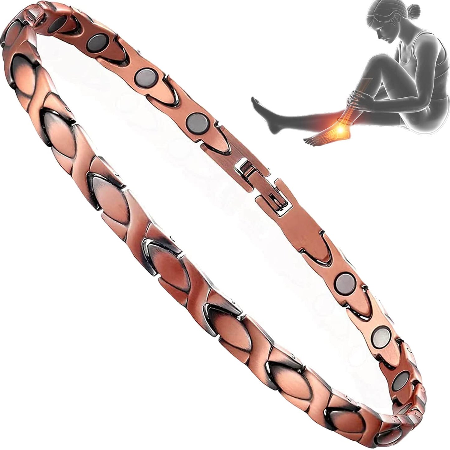 Copper Magnetic Bracelet Anklet, Magnetic Anklets for Women's Copper Jewelry with Adjust Tool