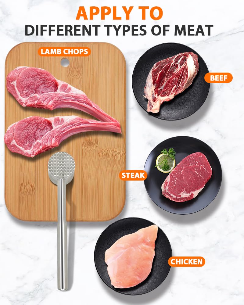 Brigii Meat Tenderizer Tool, 304 Stainless Steel Meat Mallet, 0.8lb Heavy Duty, 2 in 1 Meat Pounder for Beef, Steak, Chicken, Lamb, Dishwasher Safe