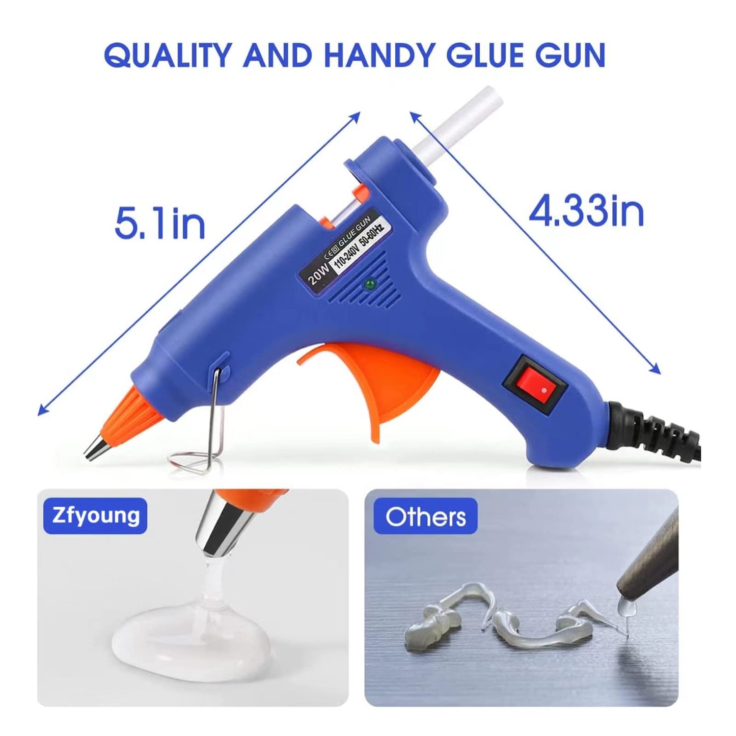 ZFYOUNG Mini Hot Glue Gun 2-Pack Blue Pink 35pcs Hot Glue Sticks for Quick Fix Artist DIY Art Home 20w