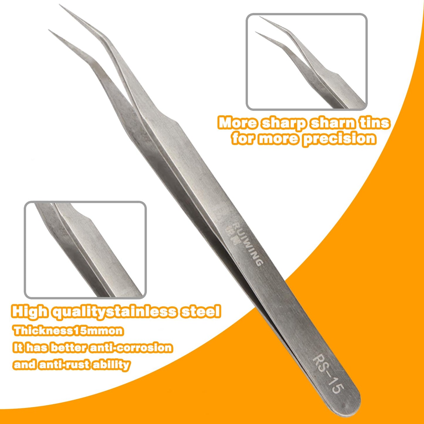 6 Pcs Precision Stainless Steel Tweezers Set, Thick RL Tweezers, Straight Curved Tips, for Electronics, Jewelry, Crafts, Laboratory Work, Precision Tools