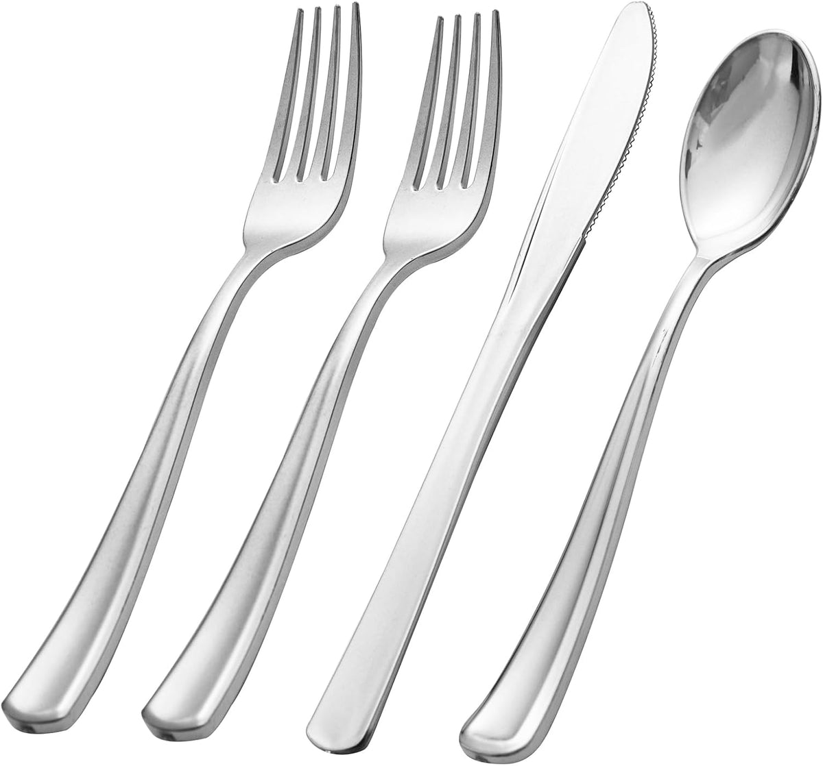 WDF 500PCS Silver Plastic Silverware - Plastic Silver Utensils - 250 Forks, 125 Spoons, 125 Knives, Heavy Duty Disposable Silverware Sets for Parties, Wedding, Christmas