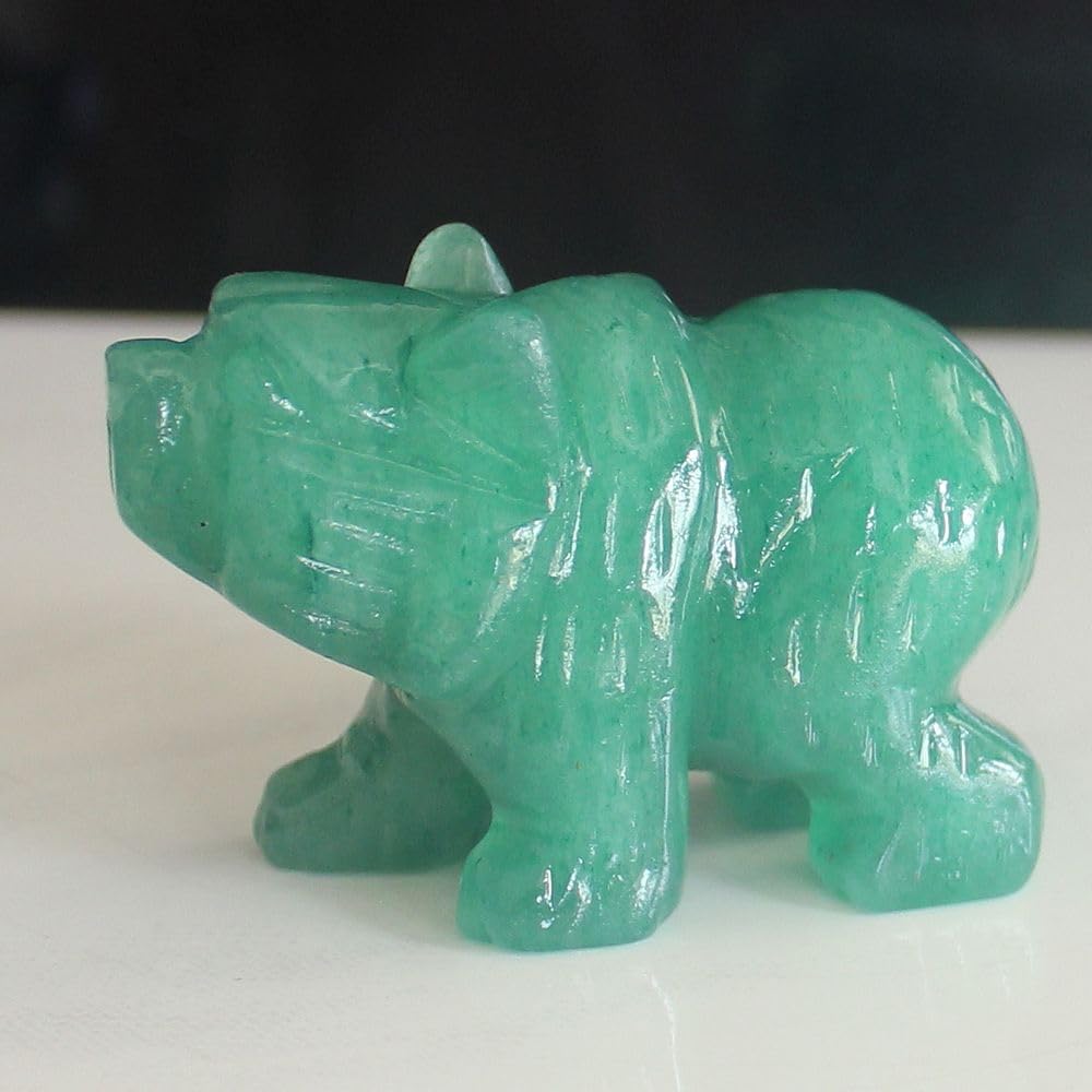HLbshi Hand Carved Gemstone Crystal Bear Figurine Animal Statue Carving Office Home Decor Collections 2'' (Green Aventurine)