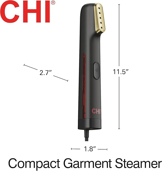 CHI Steam Handheld Garment Steamer for Clothes, Fabric and Drapes, 5 Minutes of Continuous Steam, Portable Wrinkle-Remover for Home and Travel, Vacation Essentials, Black (11580)