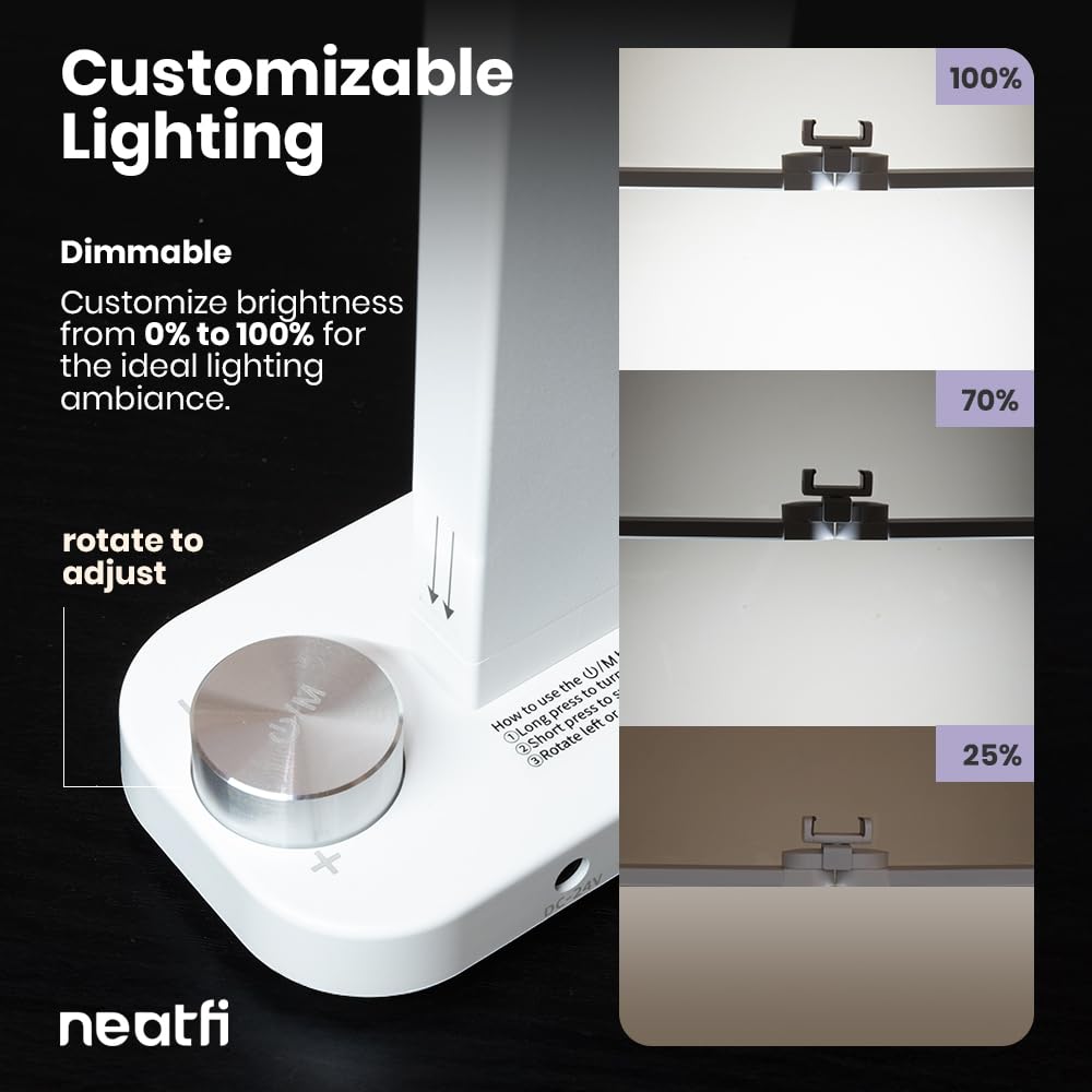 Neatfi LED Nail Tech Desk Lamp | 3,500 Lumens | 40W | Adjustable 3000K–6000K Lighting | Knob Control | Lamp for Nail Techs, Estheticians, Manicure, Facials & Threading (White-2)