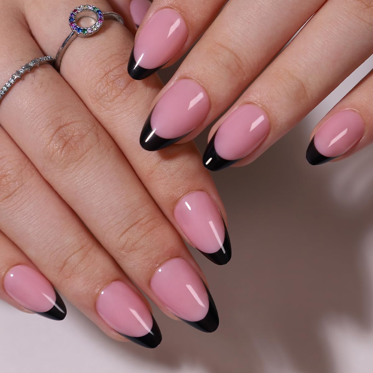 6 Packs (144 Pcs) French Tip Press on Nails Medium Almond Fake Nails 6 Color French Tip False Nails Full Cover Glossy Acrylic Stick on Nail for Women Manicure