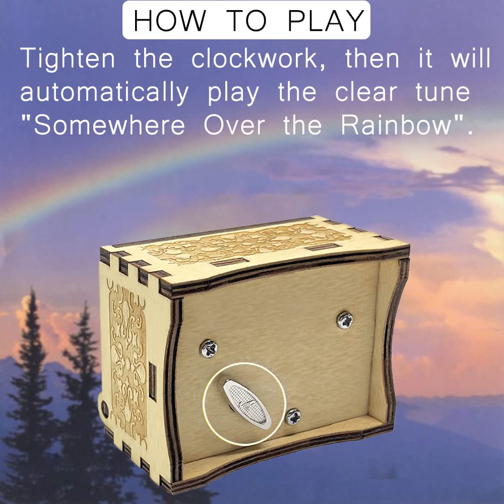 Sooharic Over The Rainbow Music Box, 18 Note Hand Cranked Mechanism, Unique Valentine/Birthday