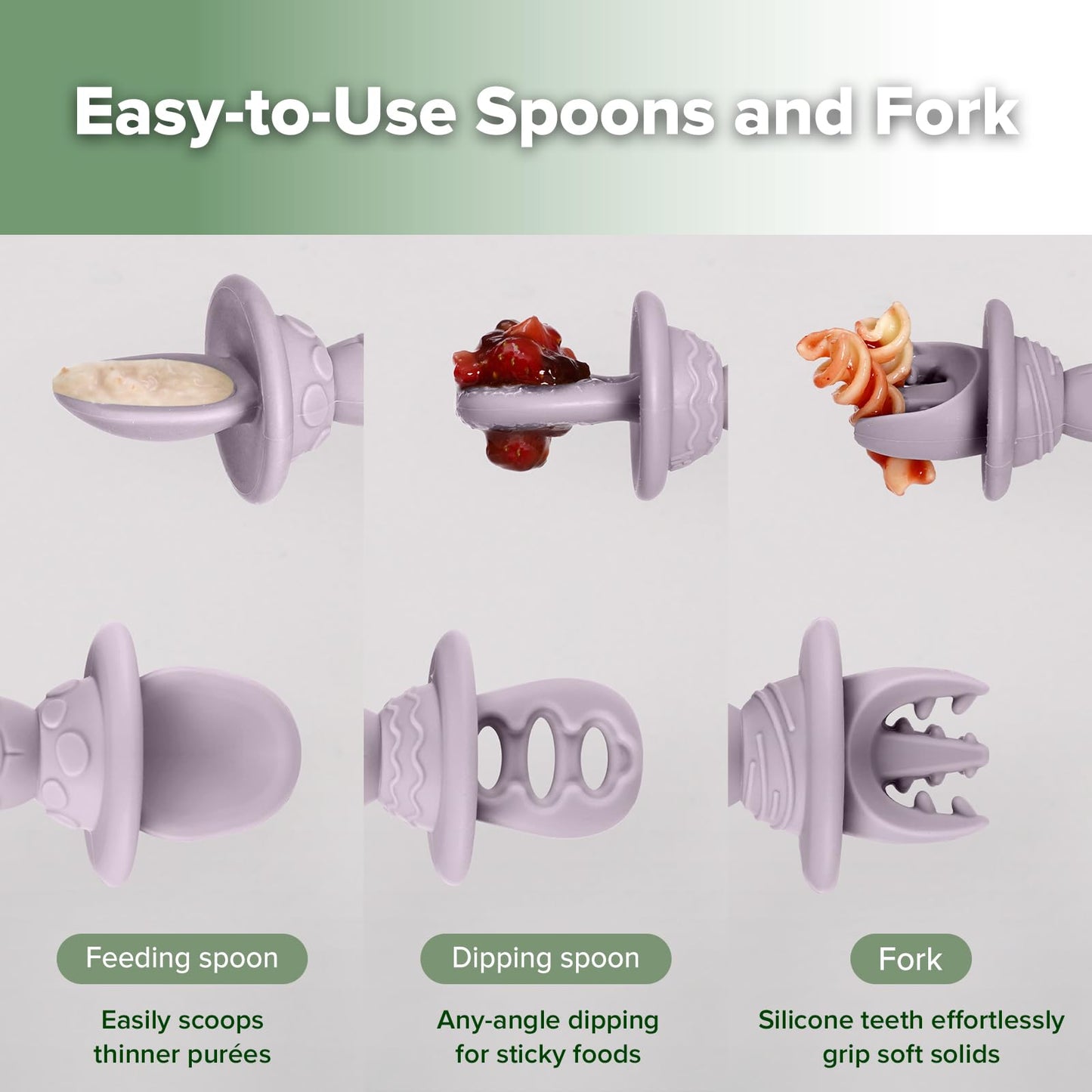 haakaa Silicone Twin Flower Teether&Astronaut Beginner Silicone Cutlery Set-Nipple-Shaped End for Gum Massage,360° Baby Toothbrush Head for Self-Brushing Training-Toddler Spoons Self Feeding 6+Months,
