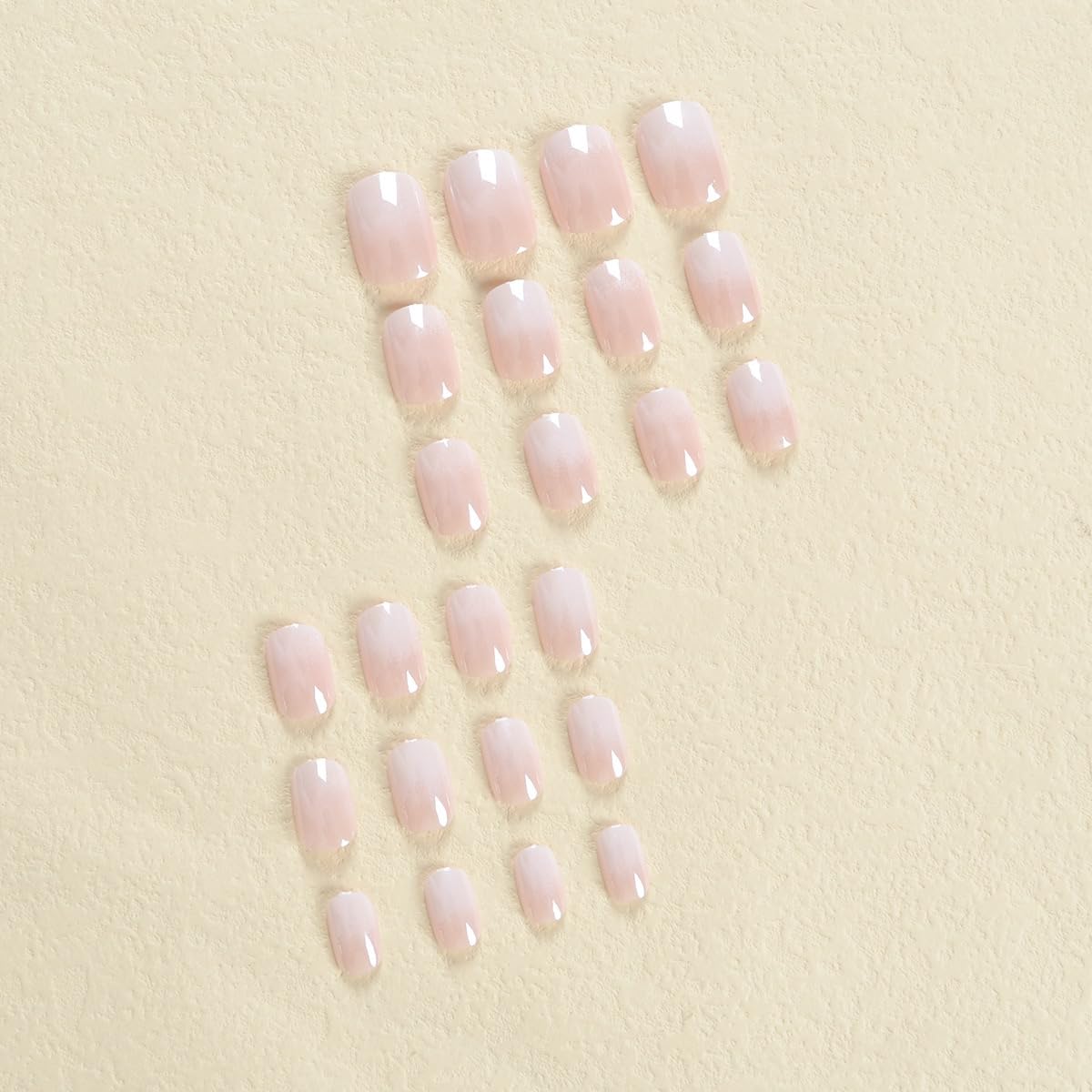 Short Press on Nails Square - Chrome White Fake Nails with Ombre Design - Solid Color Glossy Full Cover Stick on Nails for Women Manicure 24 Pcs