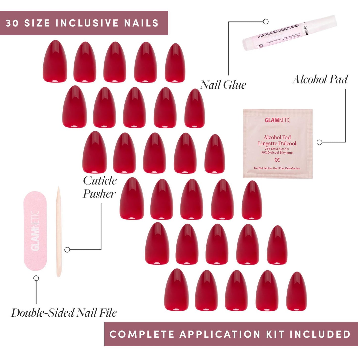 Glamnetic Press-On Nails Bundle - Fiery & Classic Red, Midnight Blue | Bright Fake Nails | Cool Toned Timeless Red False Nails | Dark Navy Blue Nails | Three sets of short almond opaque nails
