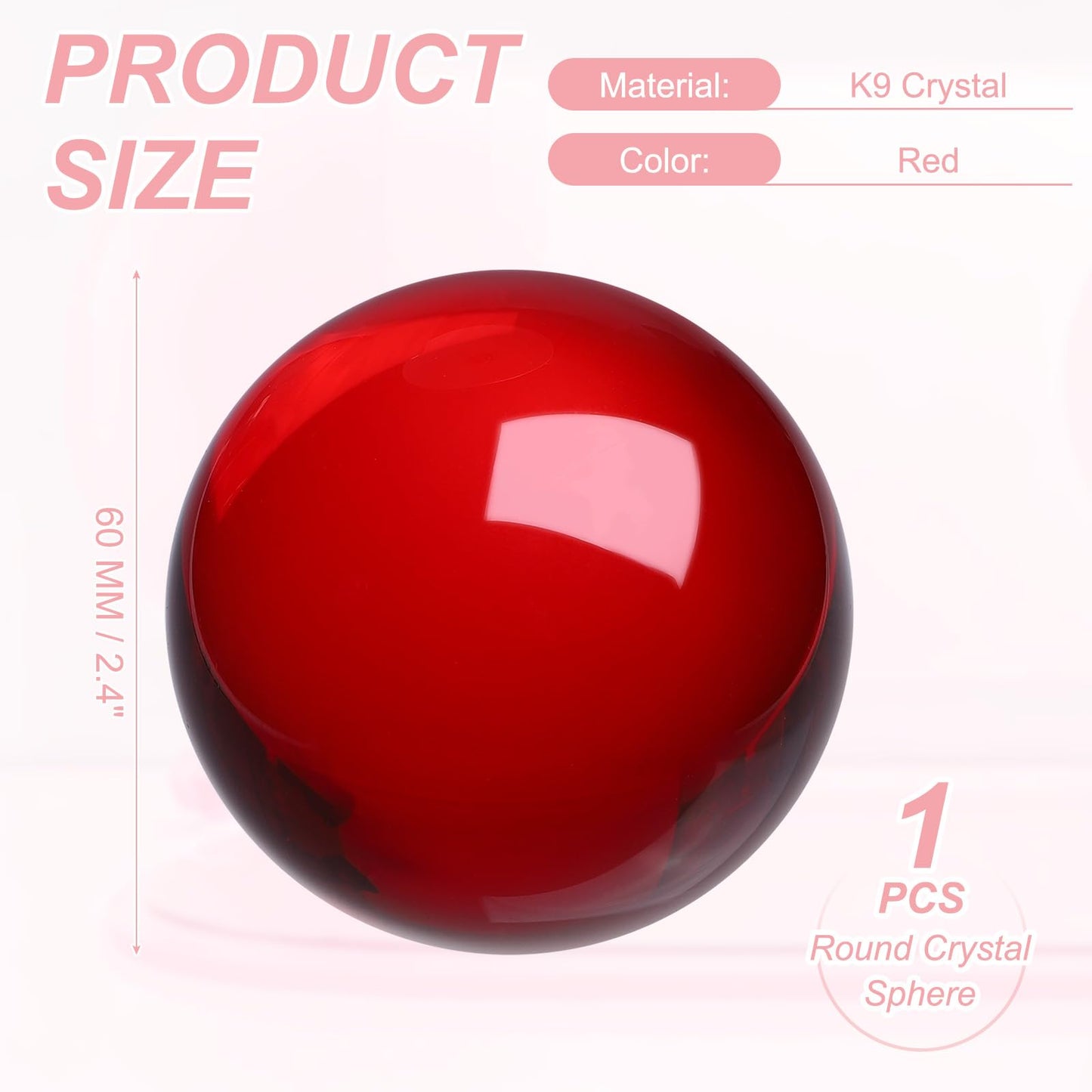 uxcell Round Crystal Sphere, 60mm / 2.4" Glass Solid Decorative Sphere Crystal Ball for Home Decor Ornament Gift Craft Feng Shui Divination Fortune Telling Fountain Decoration, Red