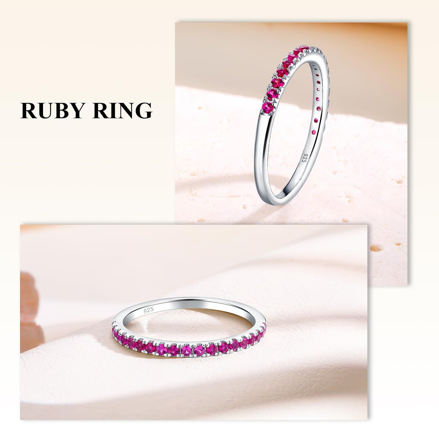 AGRULE Ruby Eternity Ring Size 10 Sterling Silver White Gold Plated Bezel Set 5A Cubic Zirconia Anniversary Rings 0.4 Cttw July Birthstone Wedding Band for Men Women