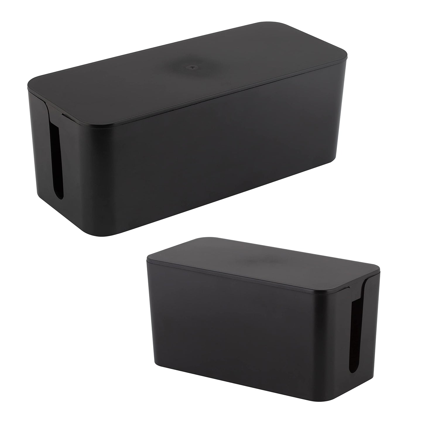 Simplify 2 Pack Cable Organizer Box | Multi-sized | Hidden Storage with Lid | Chargers & Wires | Computer & TV Cords | Black