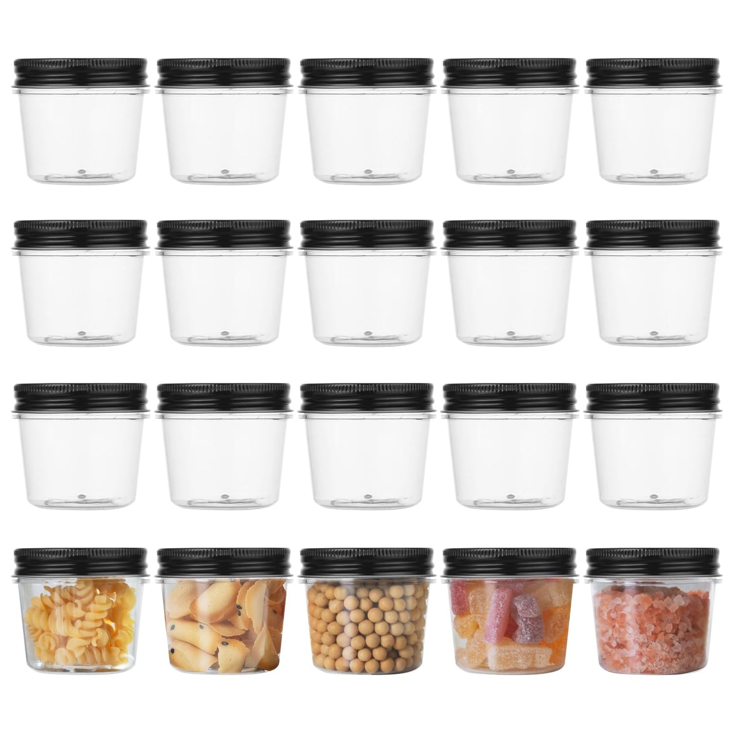 novelinks 4 oz Plastic Mason Jars with Lids, 20 Pack Small Containers with Lids 4oz, Slime Containers & Cake Jars & Small Spice Jars for Kitchen Organization (20 Pack,Black)
