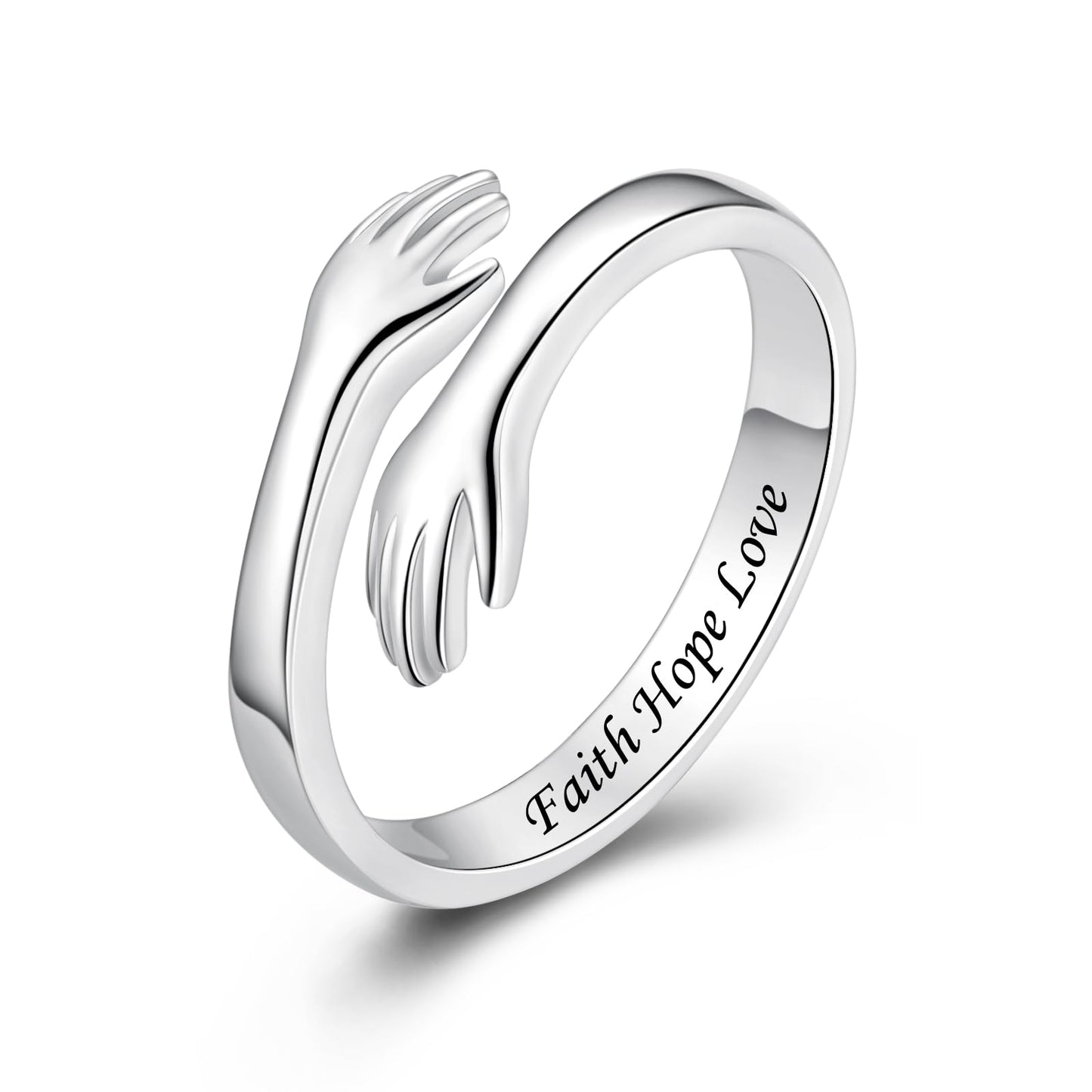 ACJFA S925 Sterling Silver Hug Ring for Women Adjustable Thumb Ring Birthday Gifts (Faith Hope Love)