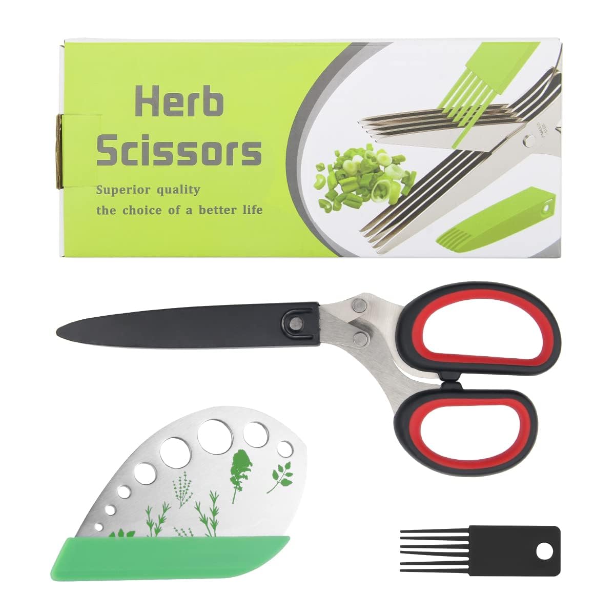 Luxiv Stainless Steel Scissors with Herb Stripper, 5-Blade Set and Cleaning Comb (Black)