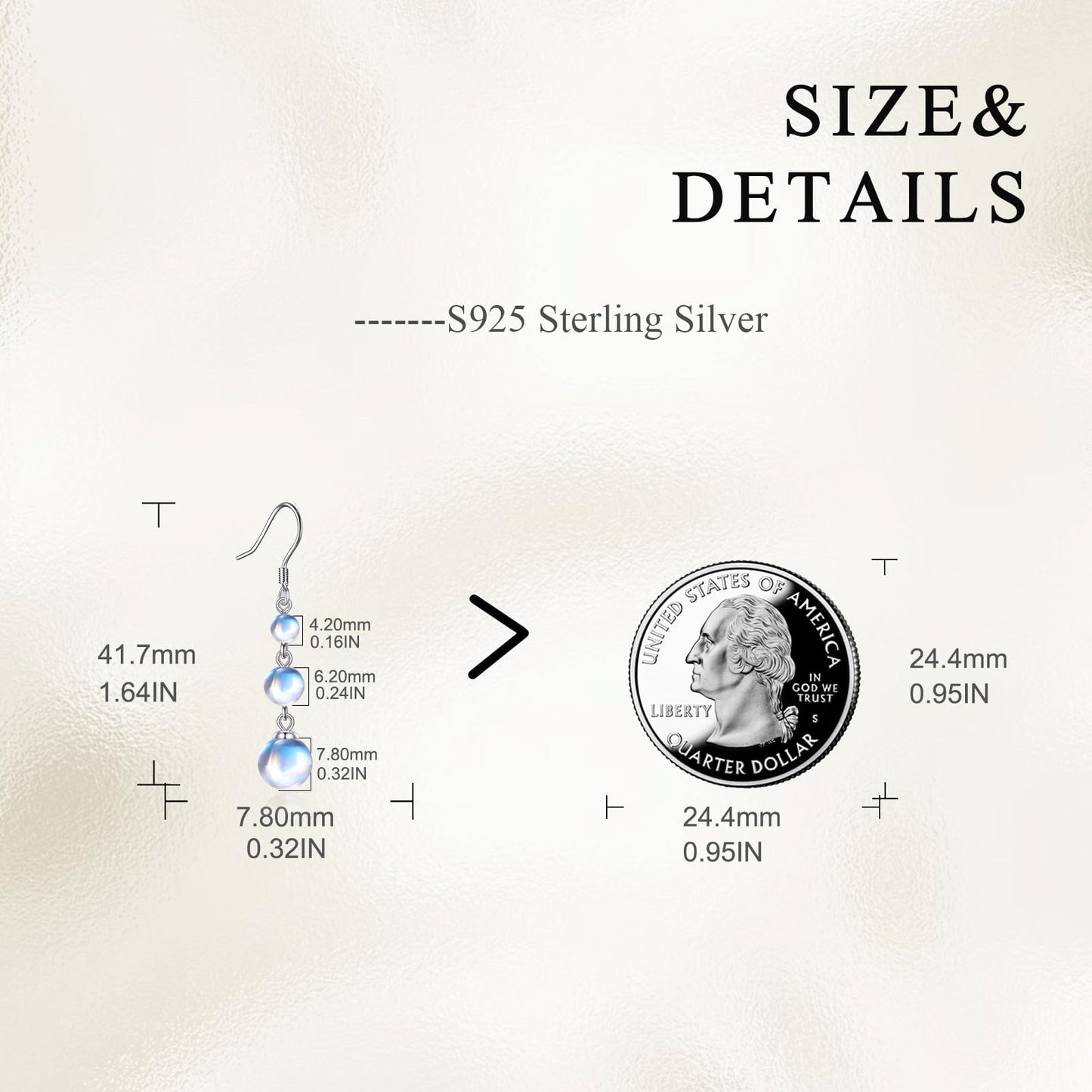925 Sterling Silver Moonstone Dangle Earrings Three Balls Drop Jewelry Birthday Gifts for Women (Moonstone)