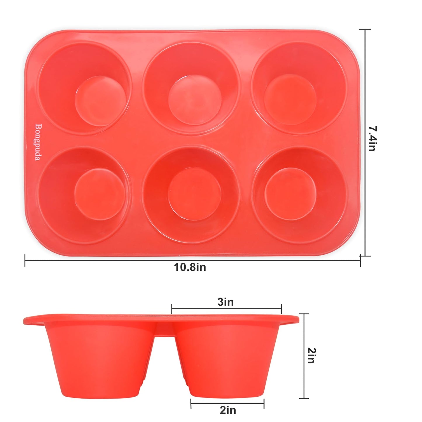 Bongpuda Silicone Large Muffin Pan 2 Pack,6 Cup Large Silicone Cupcake Pan,Non-Stick Jumbo Muffin Pans,Food Grade Cupcake Molds,Perfect for Egg Muffin,Big Cupcake