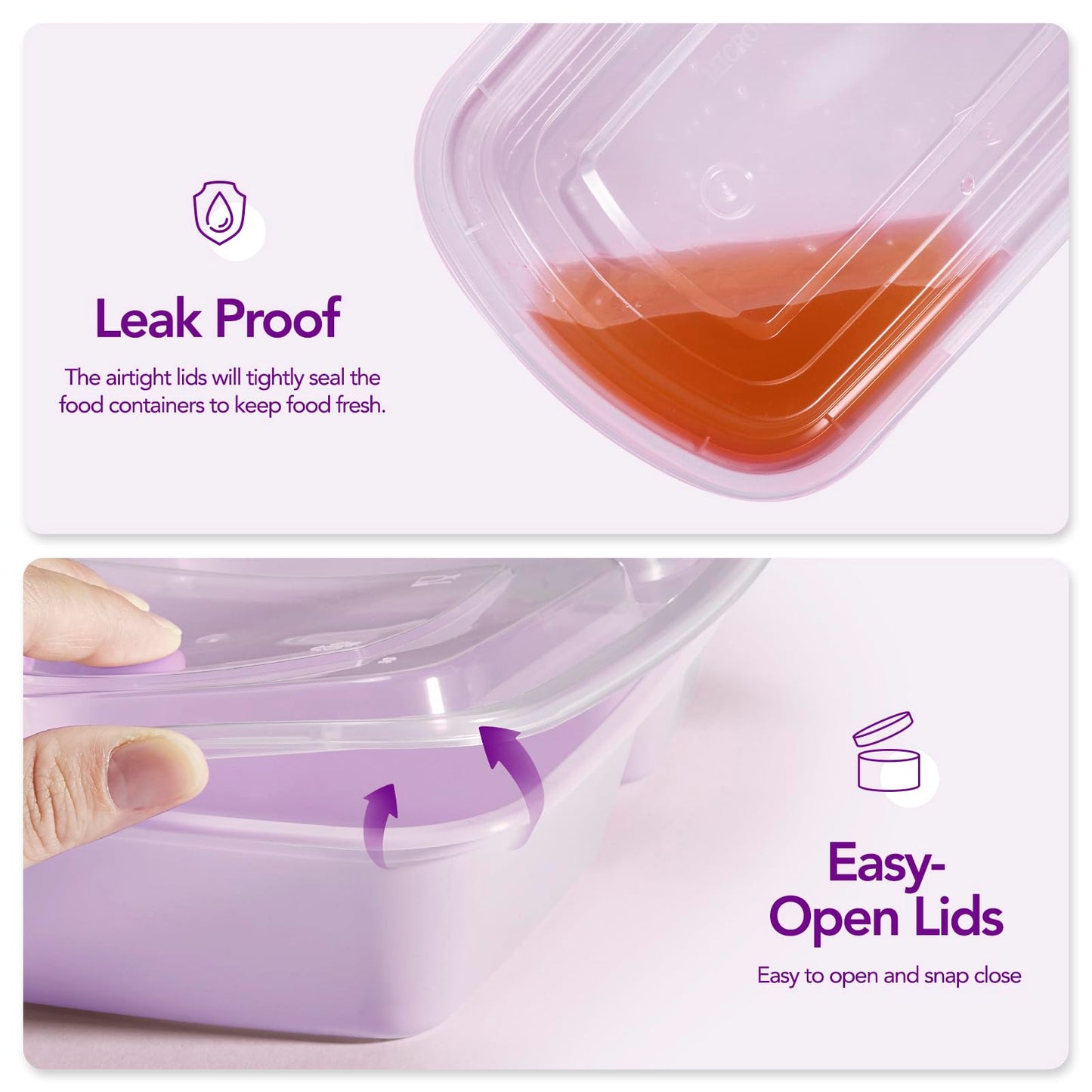 Glotoch 50 Pack Purple Meal Prep Containers Reusable 2 Compartments, Glotoch 32OZ to Go Containers for Food, Disposable Plastic Food Containers with Lids for Microwave Dishwasher Freezer Safe