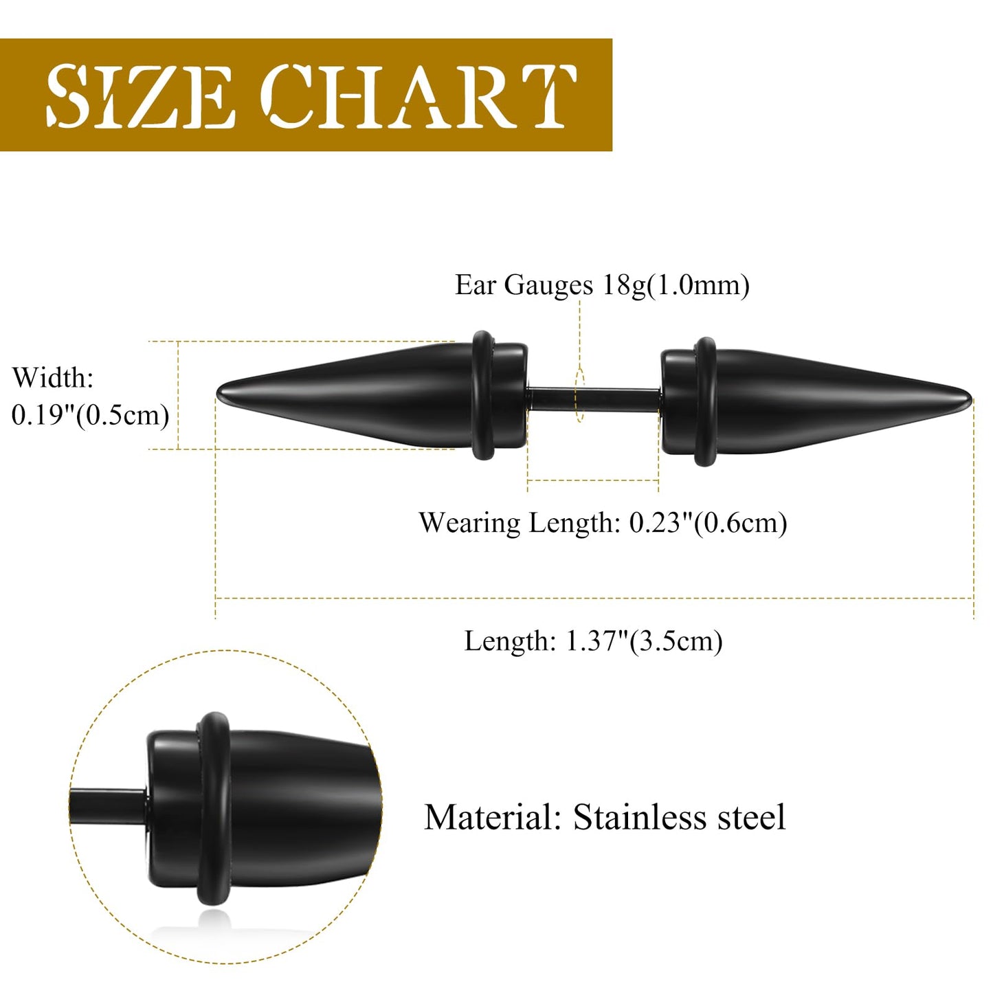 Aroncent Hypoallergenic Spike Stud Earrings - 3Pcs Punk Double Spike Stainless Steel Earrings Piercings Rivet Stud Earrings Statement Jewelry