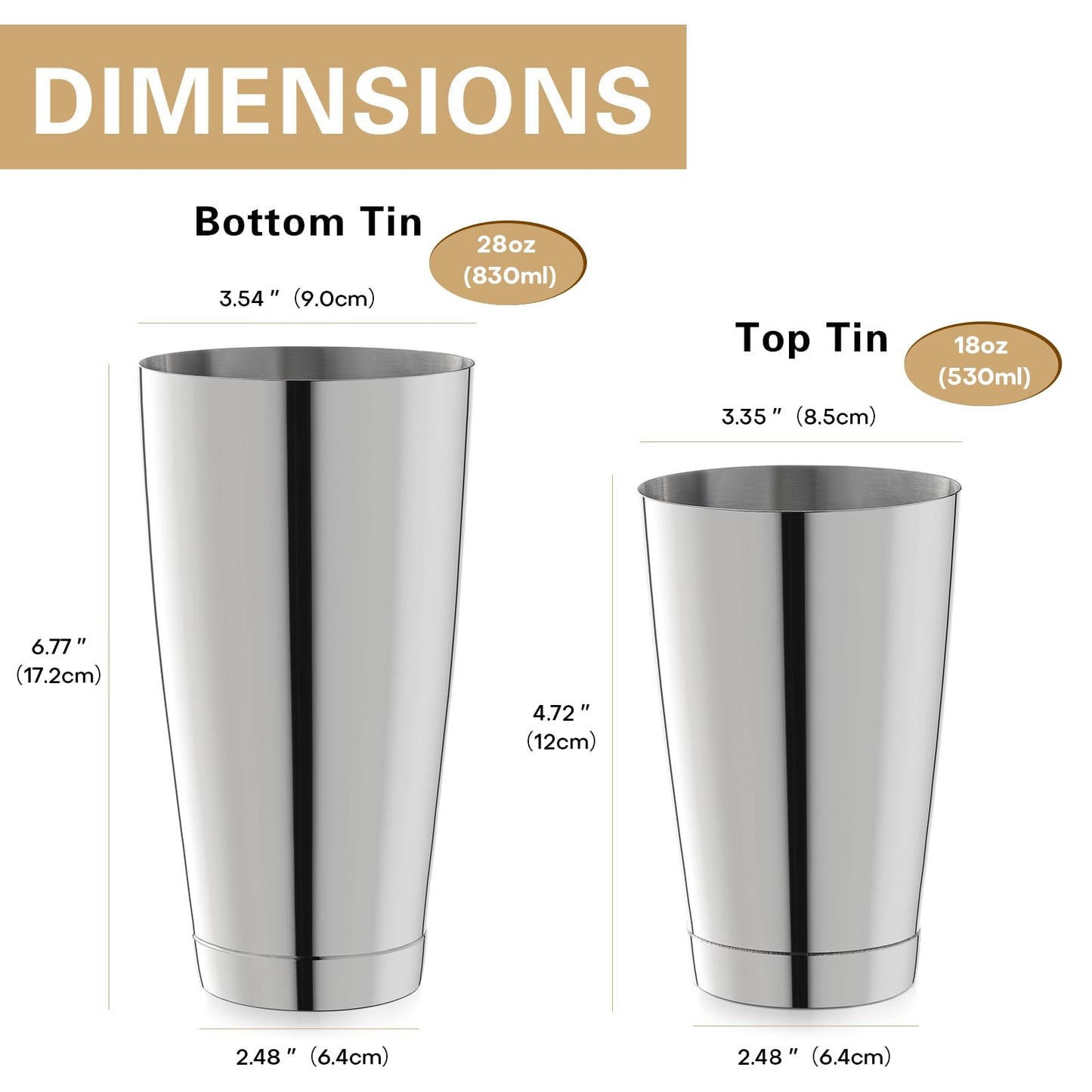 WOTOR Boston Cocktail Shaker Set, 18 oz & 28 oz Stainless Steel Weighted Shaker Tins, Metal Martini Shaker Drink Mixer for Bartending, professional Bar Tools for Bartender （Sliver）