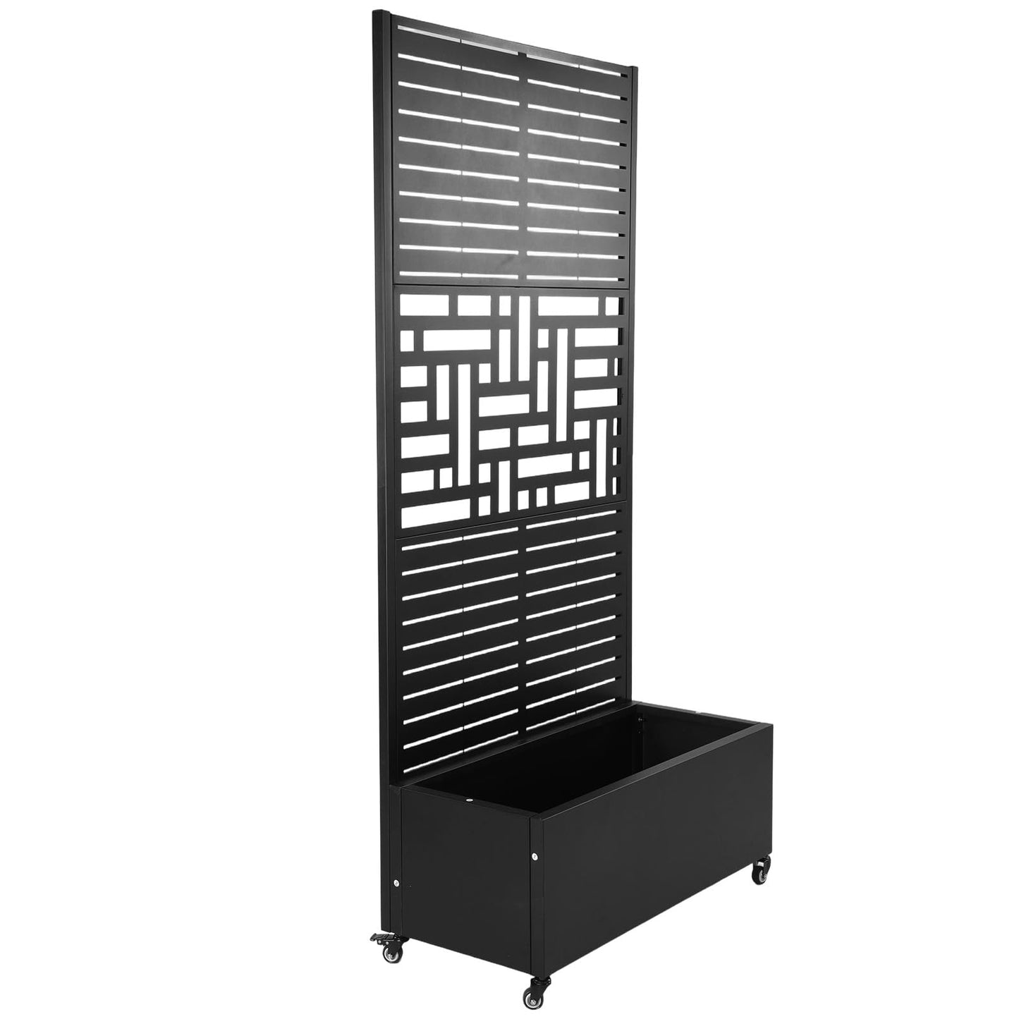 Hubxinly Metal Planter Box with Trellis Standing Planter Box for Climbing Plants/Vines Raised Garden Bed On Wheels 70.87x35.43x15.75 Inch