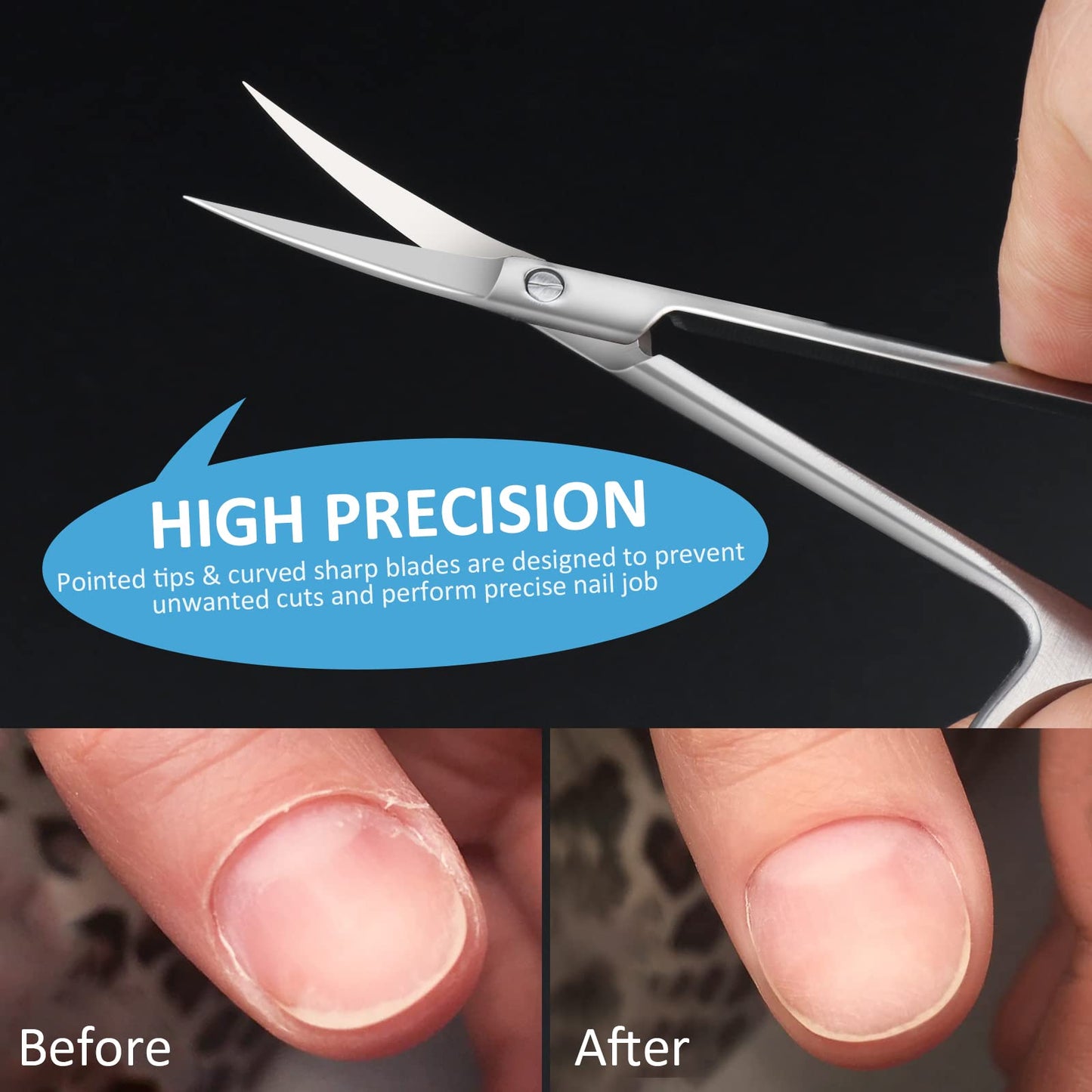 Qunzhao Cuticle Scissors for Women and Men Curved Stainless Steel with Tip Grooming Blades Manicure Nail for Dry Skin Nail Scissors (2)