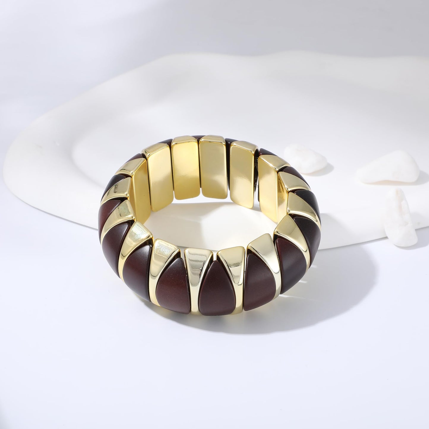 GOOJIDS Simple Beaded Gold Plated Bangles Bracelet Chunky Bamboo Tube Curved Stacking Clear Acrylic Colorful Beads Stretchable Gold Plated Bracelets Set For Women (C-Gold Sunflower Bracelet)