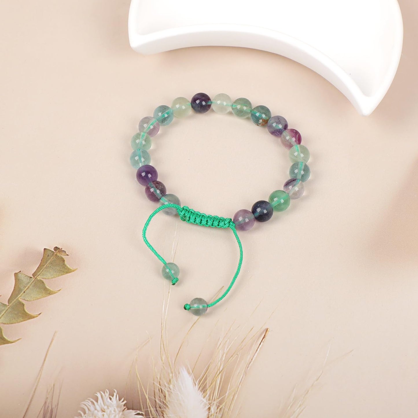AD Beads Natural 8mm Gemstone Bracelets Healing Power Crystal Macrame Adjustable 7-9 Inch (Multicolor Fluorite)