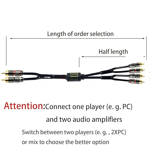 Arklove 2ft Shielded RCA Plug Splitter Stereo Audio Video Cable 2 Male to 4 Male Dual Speaker Y Adapter Connector Extension Cord 24k Gold Plated 1 Input 2 Output