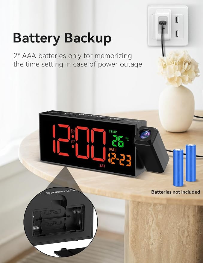 Netzu Projection Clock for Bedroom Ceiling, Alarm Clocks Black