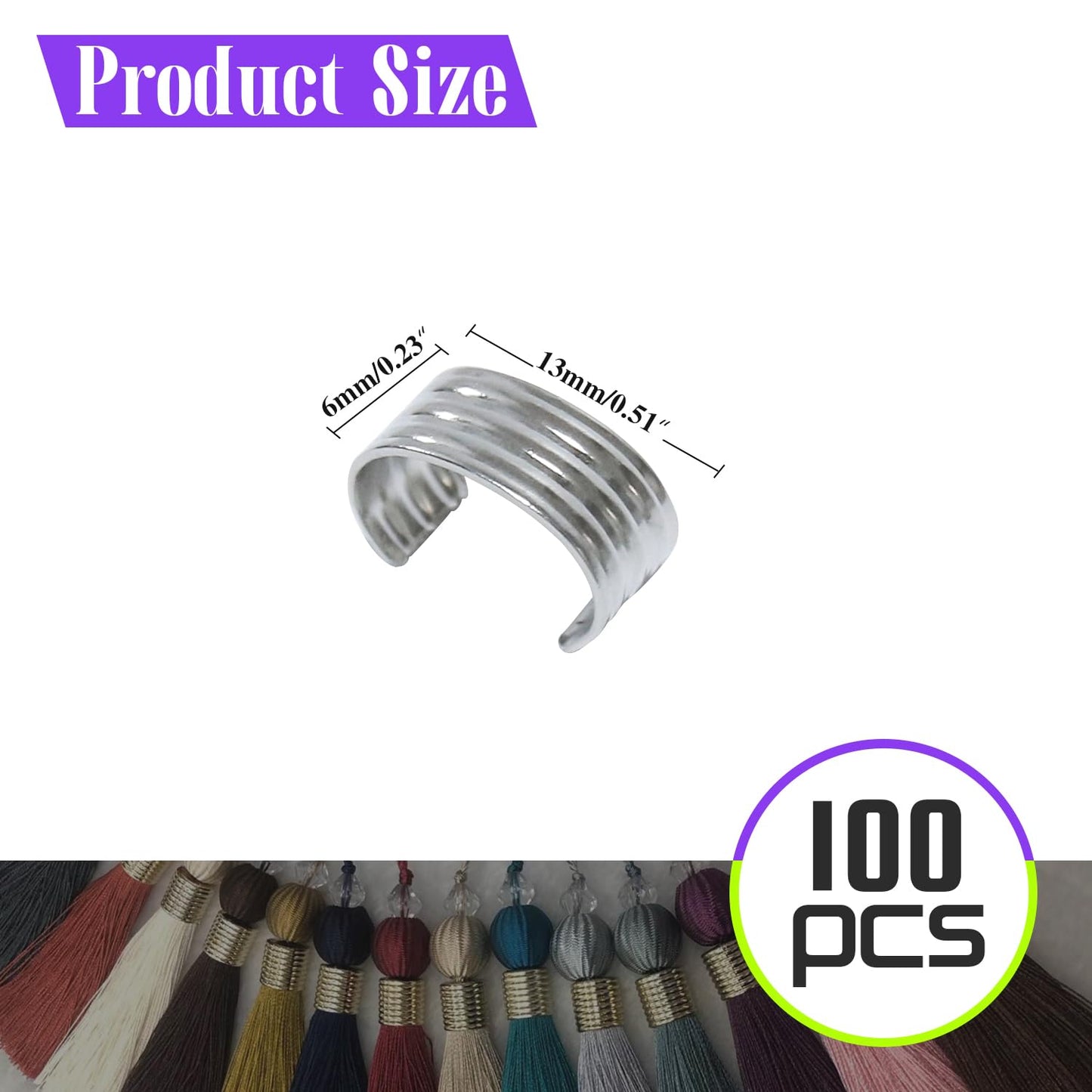 Qimoo Leather Rope Clip, 100pcs Silver Cylindrical Crimping Cord Crimps 9x13mm String Leather Cord Fastener for Leather Tassel Bracelet Necklace Jewelry Making