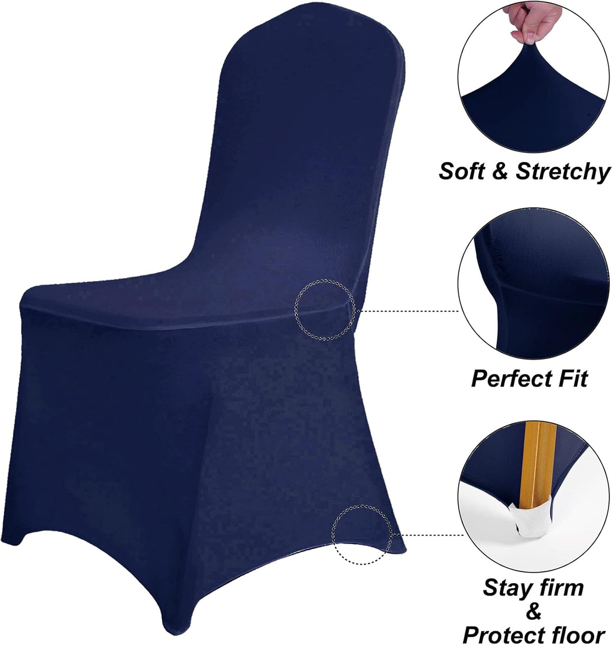 SUPERO Navy Chair Cover, 12PCS Stretch Waterproof Polyester, Protector Chair Cover for Party, Banquet, Wedding Event, Hotel, Universal Fit