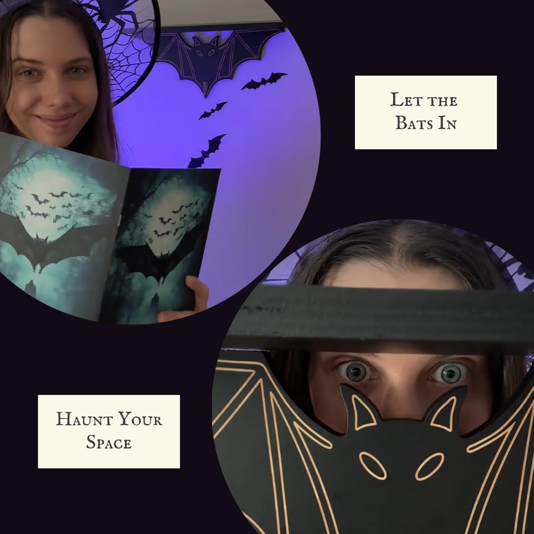 Gothic Bat Shelf Wall Decor with Hooks - Valentines Spooky Goth Themed Gifts for Adults Women with Bat Stickers - Black Floating Shelf for Bedroom Living Room - Unique Vampire Room Lovers Accessories