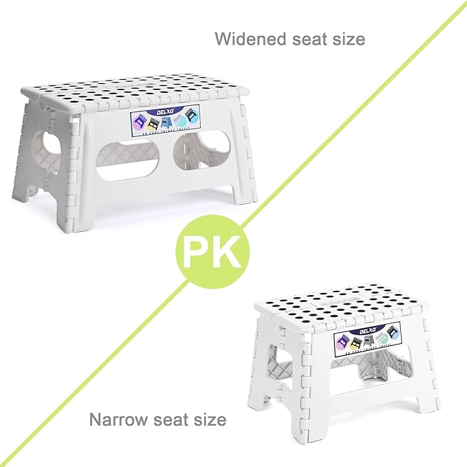 Delxo Folding Step Stool for Kids and Adults,15-Inch Extra Wide 9 Inch Height Heavy Duty Stepping Stool More Safe and Comfortable Non Slip Foldable Step Stool White