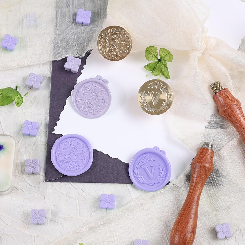 WUERLIN Initial Letter Alphabet V Wax Seal Stamp, Wicker Eucalyptus Sealing With Flower for Wedding Invitation, Gift Wrap, Envelopes, Christmas Card
