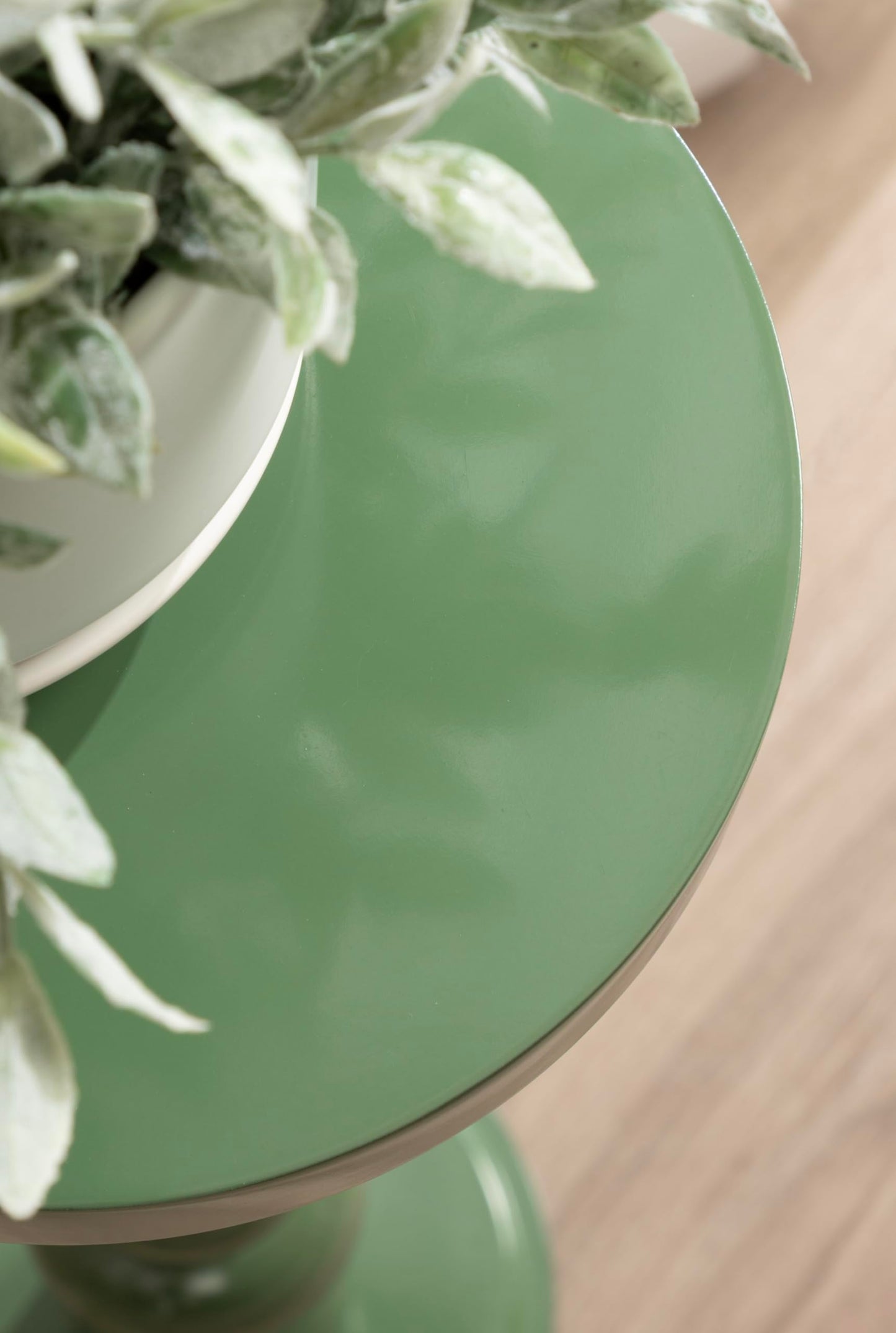 Kate and Laurel Wegner Transitional Wooden Round Drink Table, 8 x 8 x 23, Gloss Green, Modern Durable Pedestal Table for Use as Indoor Plant Stand, or Decorative Living Room Decor Accent