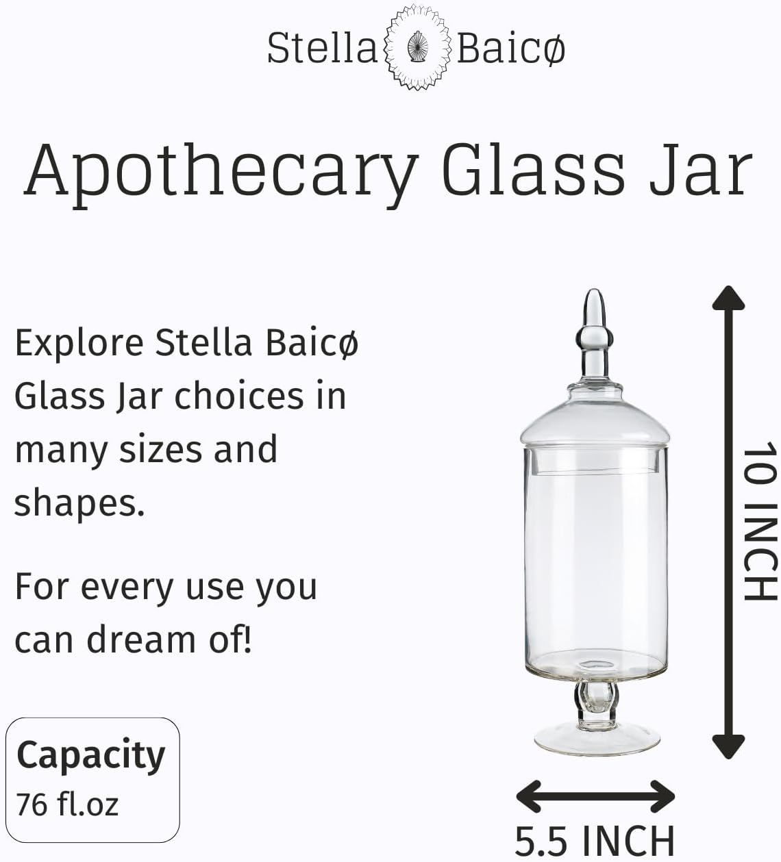 Glass Apothecary Jars with Lids, Candy Jar for Candy Buffet, Elegant Decorative Jars for Wedding and Dispaly (Height: 15", Diameter: 5.1")