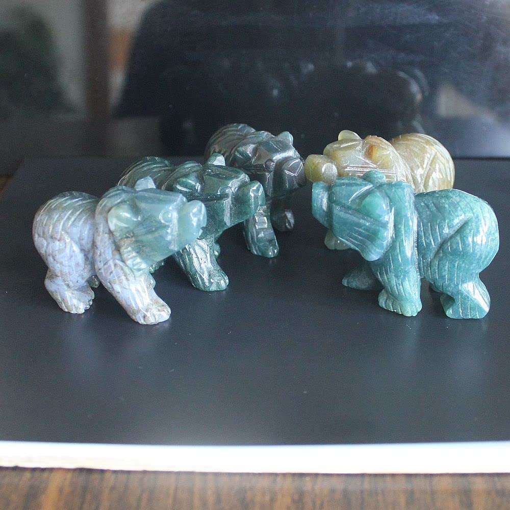 2'' Hand Carved Mixed gemstome Crystal Bear Figurine Animal Carving (Indian Agate)