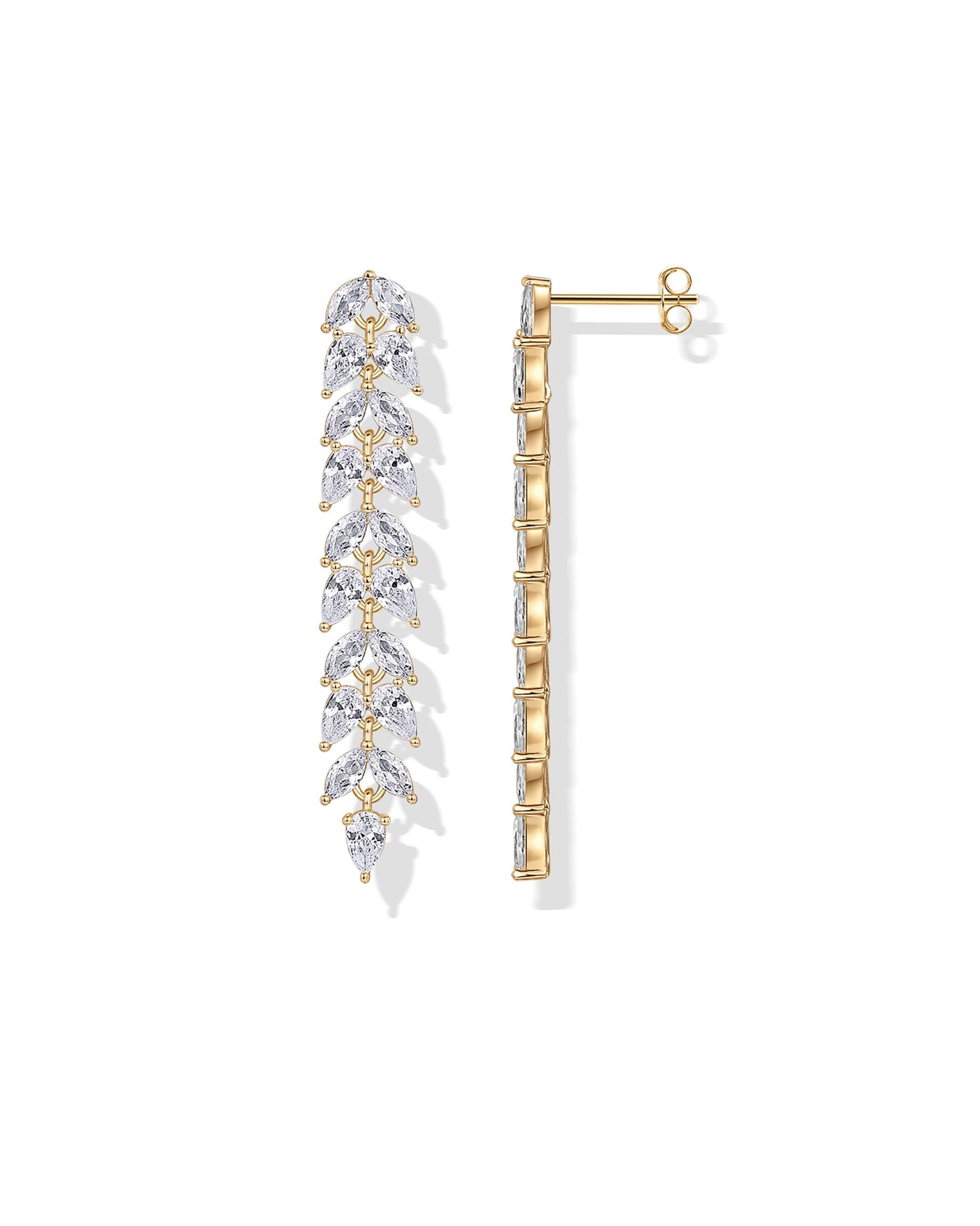 PAVOI 14K Yellow Gold Plated Cubic Zirconia Dangle Earrings for Women - Crystal Long Bridal Drop Earrings - Linear Marquise Pear Simulated Diamond Drop Dangle Wedding Jewelry for Brides & Bridesmaid
