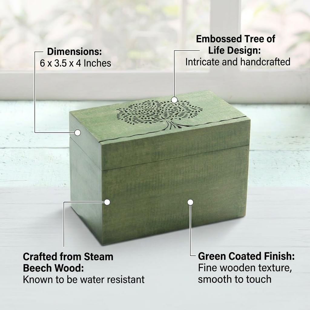 STORE INDYA Wooden Tea Storage Box Compact Organizer Handcrafted with Embossed Tree of Life Design