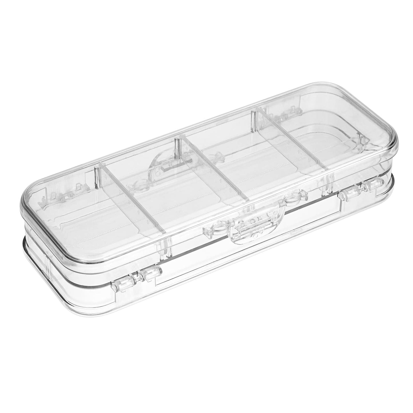 BTSKY Double Deck Pencils Box Clear Plastic Stationery Box with 4 Removable Ruler Dividing Spacers Multi-grid Home Utility Boxes with 6 Compartments for Pencils Erasers Clips (Clear)