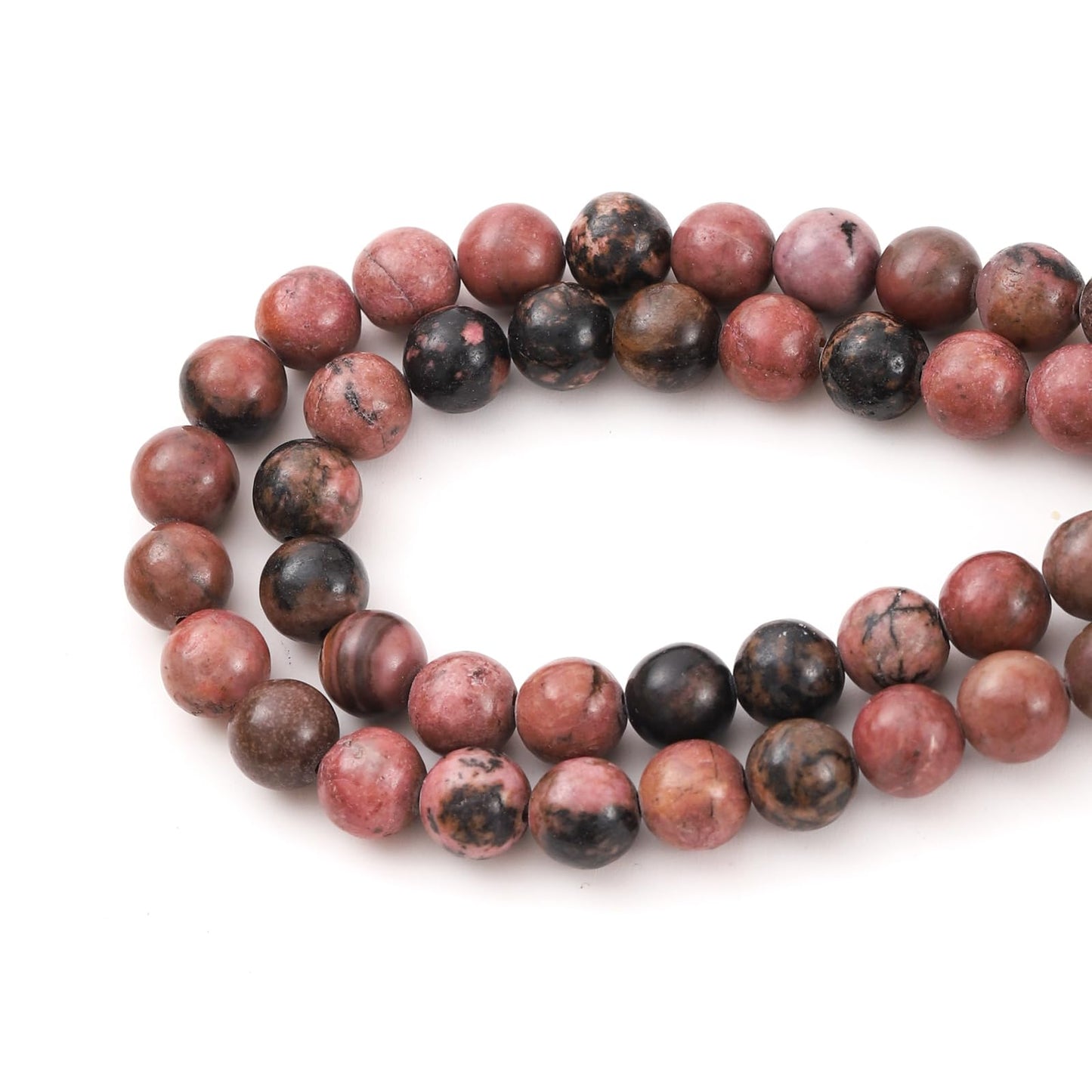 8mm 45pcs DIY Natural Black Line Rhodonite Stone Beads Round Healing Crystal Gemstone Loose Beads for Jewelry Making Handmade Bracelet Necklace
