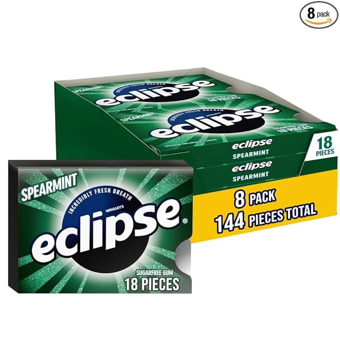ECLIPSE Spearmint Sugar-Free Chewing Gum, 8 Packs, 18-Count Each Gum Packs