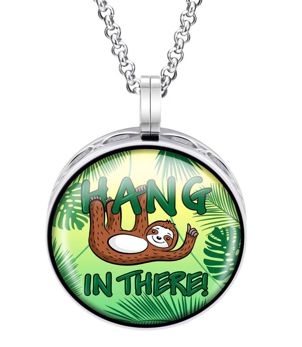 Wild Essentials Hang in There Enamel Finish Essential Oil Diffuser Necklace Gift Set - includes Aromatherapy Pendant, 24" Stainless Steel Chain, 8 Color Refill Pads