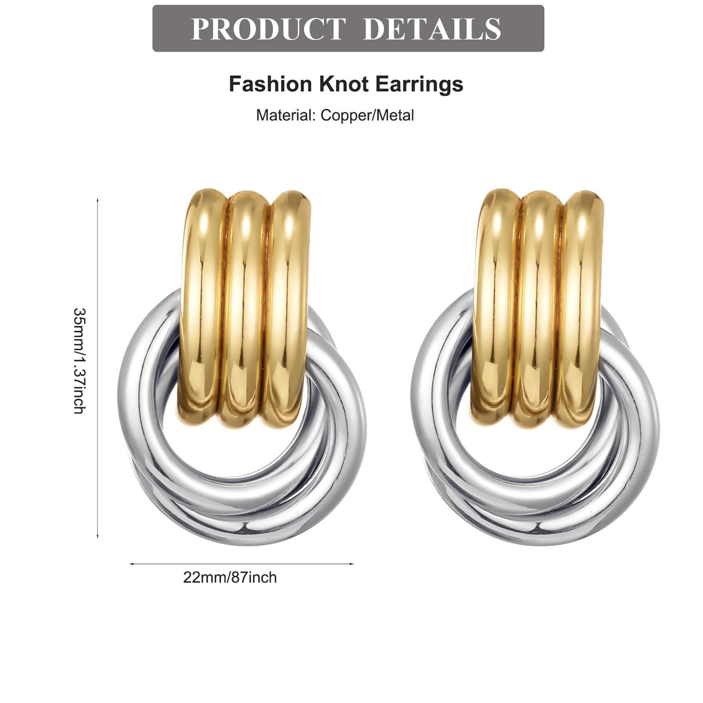 Gold Silver Knot Earrings Chunky Large Knotted Drop Dangle Statement Earrings for Women