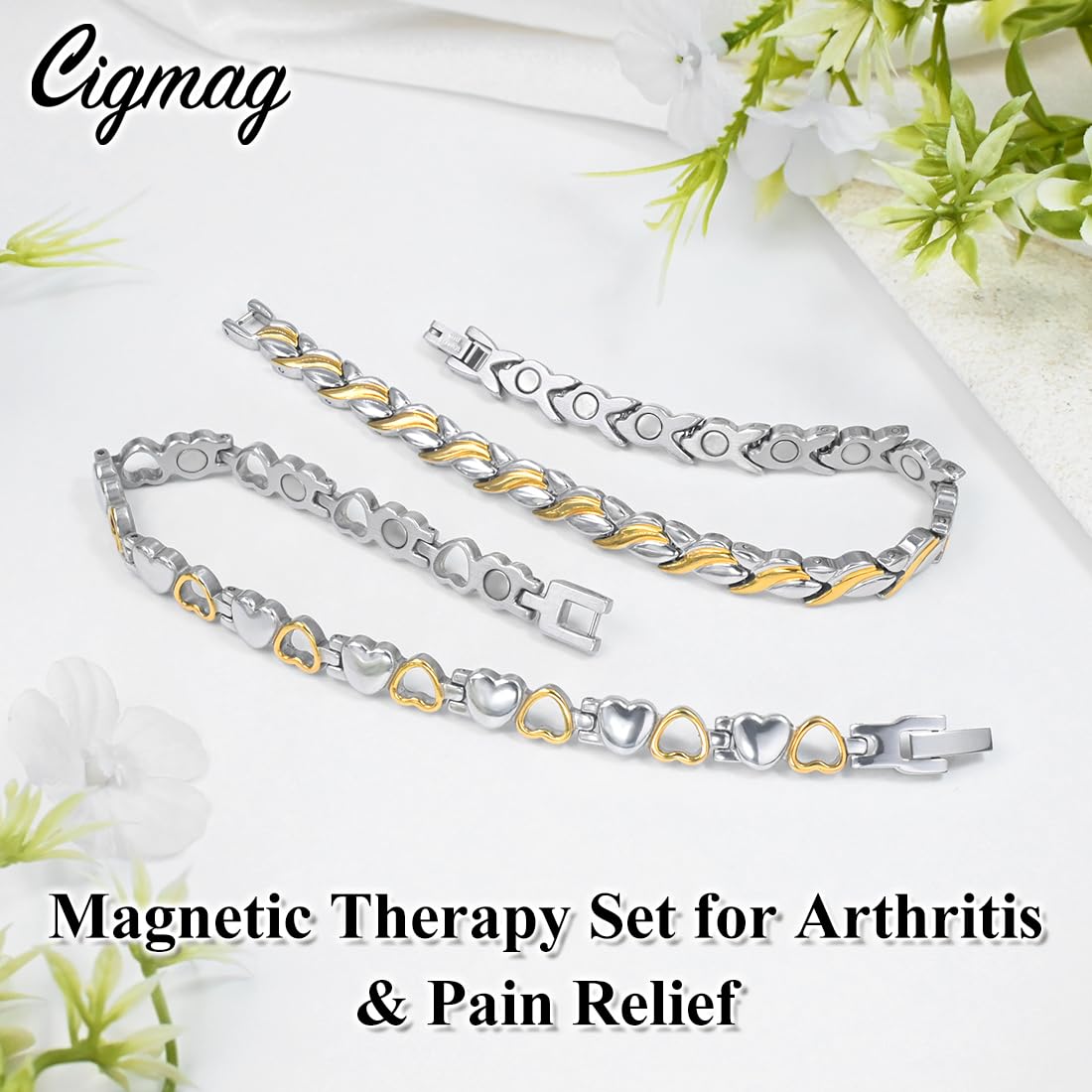 Cigmag Magnetic Bracelets for Women Titanium Bracelet Strength Magnet with Adjustable Tool (2 PCS)