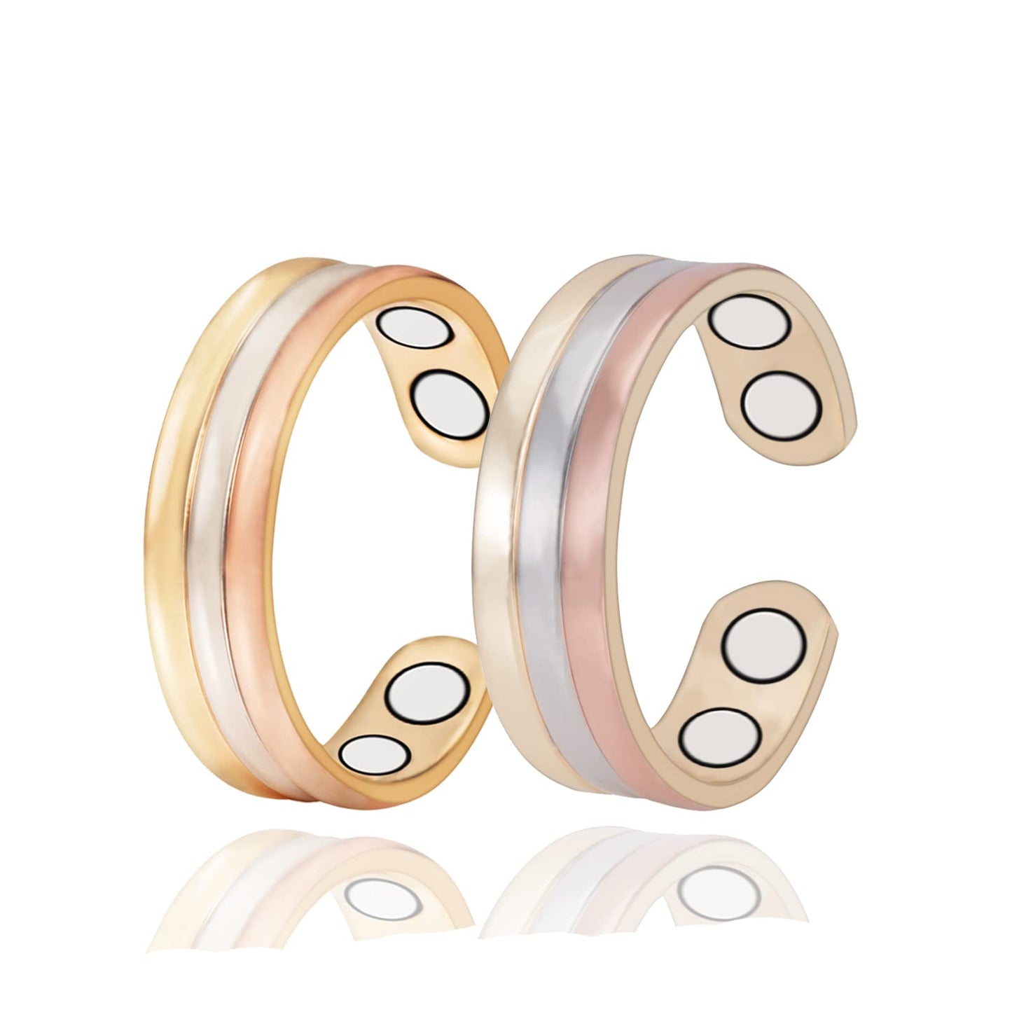 EnerMagiX Copper Rings for Women, 99% Pure Copper Adjustable Tricolour Gold Set Magnetic Ring Jewelry
