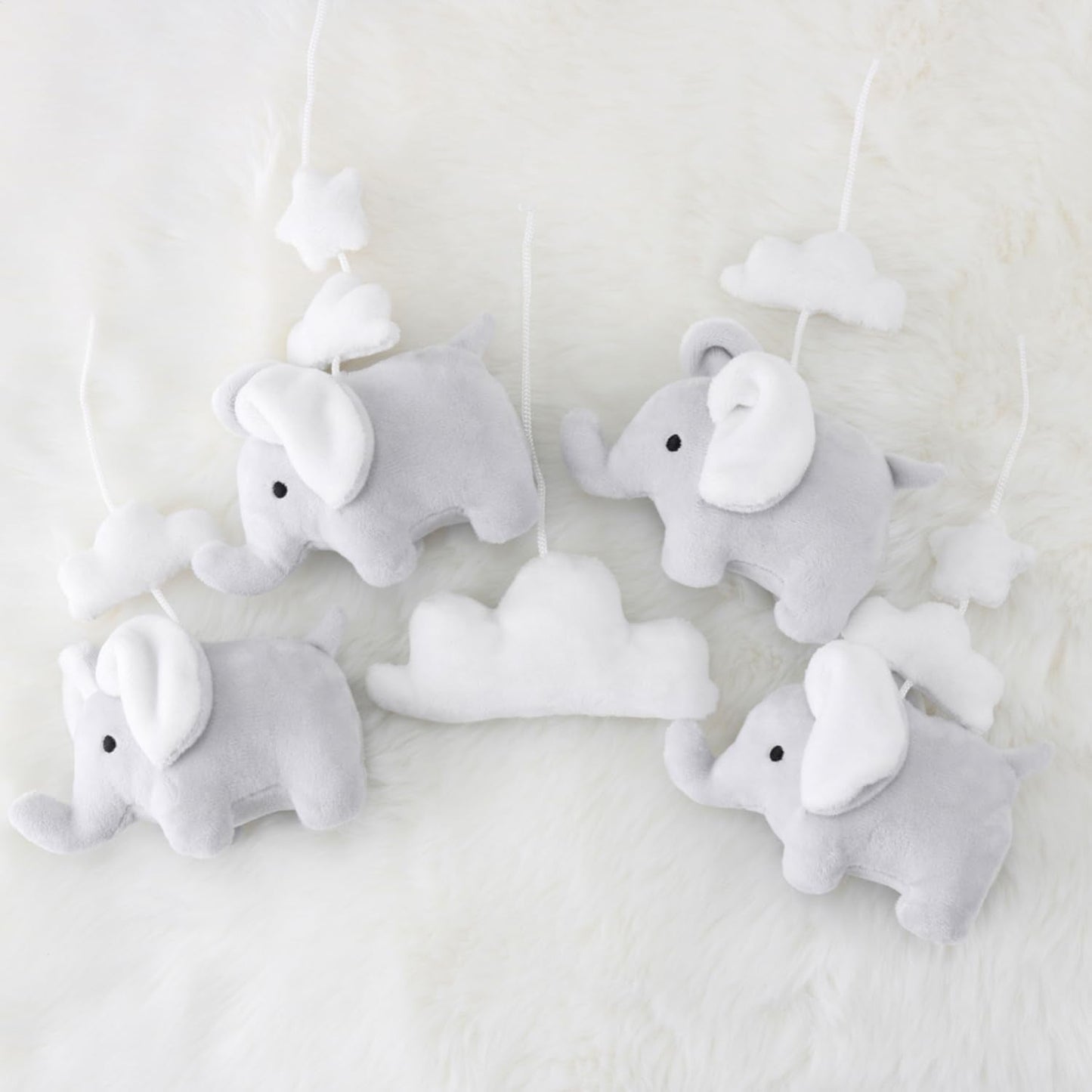The Peanutshell Crib Mobile for Girls or Boys - Soft Grey Musical Baby Crib Mobile with 12 Lullabies, Cute Elephant Baby Grey Elephant Nursery Decor
