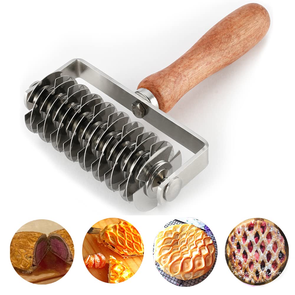 AMPSEVEN Pastry Lattice Roller Cutter - Stainless Steel Dough Lattice for Pie Pizza Bread beef wellington Pastry Crust Roller Cutter