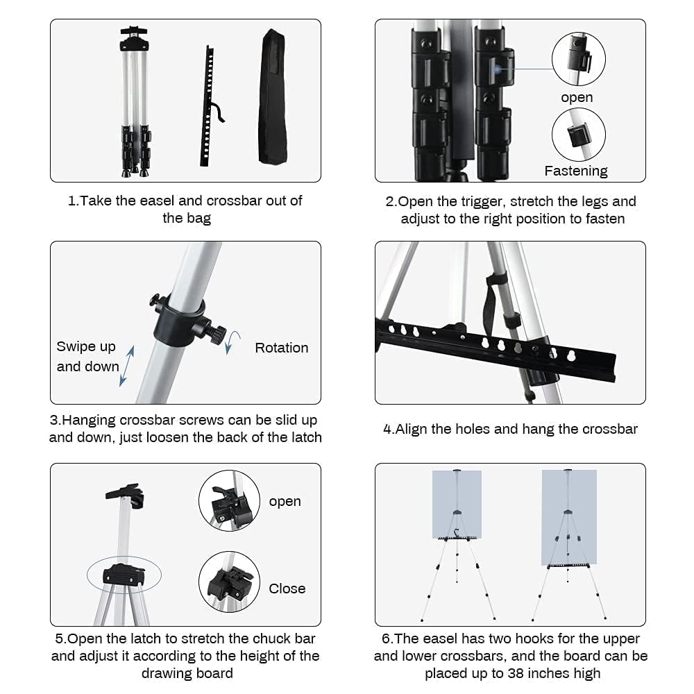 Art Easel Stand for Painting and Sign - RRFTOK 17 to 66 Inch Adjustable Aluminum Tripod Easels for Display, Portable Canvas and Poster Stand with Carry Bag for Beginners, Students and Classroom Use
